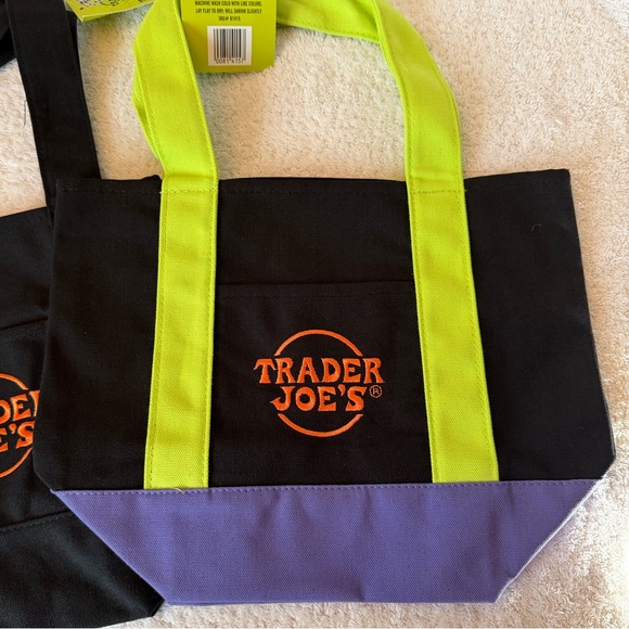Trader Joe's Mini Black and Multi Colored Tote Bags-2 NWT - Picture 2 of 3